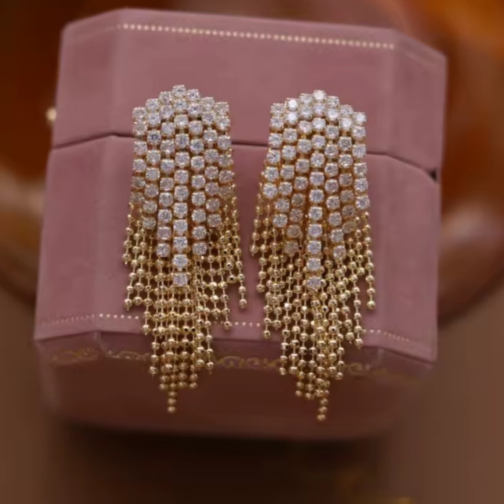 Luxury Gold Crystal Tassel Earrings
